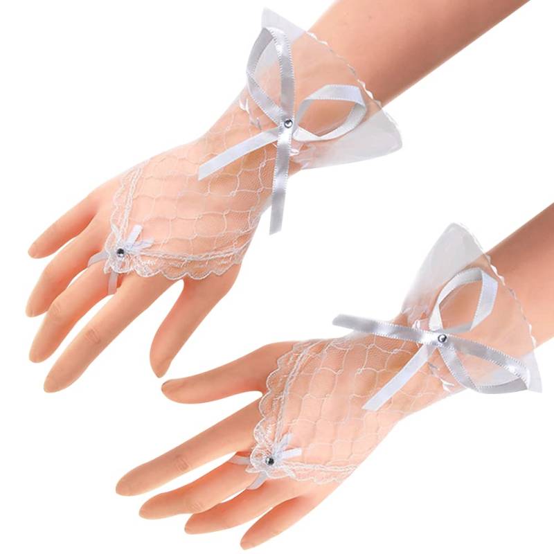 ihreesy Kurz Spitze Brauthandschuhe, Damen Fingerlose Spitzenhandschuhe Hochzeitshandschuhe mit Strass Mesh Braut Handschuhe Sommer Handgelenk Hochzeithandschuhe für Frauen Mädchen,Beige von ihreesy