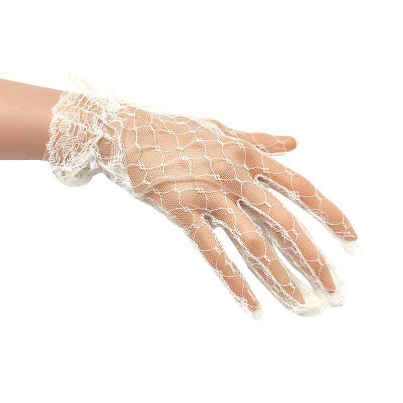 ihreesy Kurze Spitzenhandschuhe, Kurze Courtesy Sommerhandschuhe Brauthandschuhe Vollfinger Spitze Handschuhe Elegante Netzhandschuhe Hochzeithandschuhe für Hochzeit Party Abend Kostüm,Beige von ihreesy