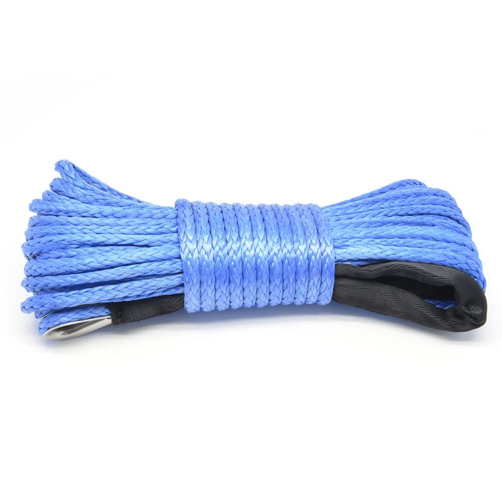 ihreesy Windenseil 12-adrig, 6mm x 15m Synthetisches Windenseil mit Mantel Synthetisches Windenseilseil Auto-Abschleppseil für SUV, ATV UTV Geländewagen LKW Boot,Blau von ihreesy