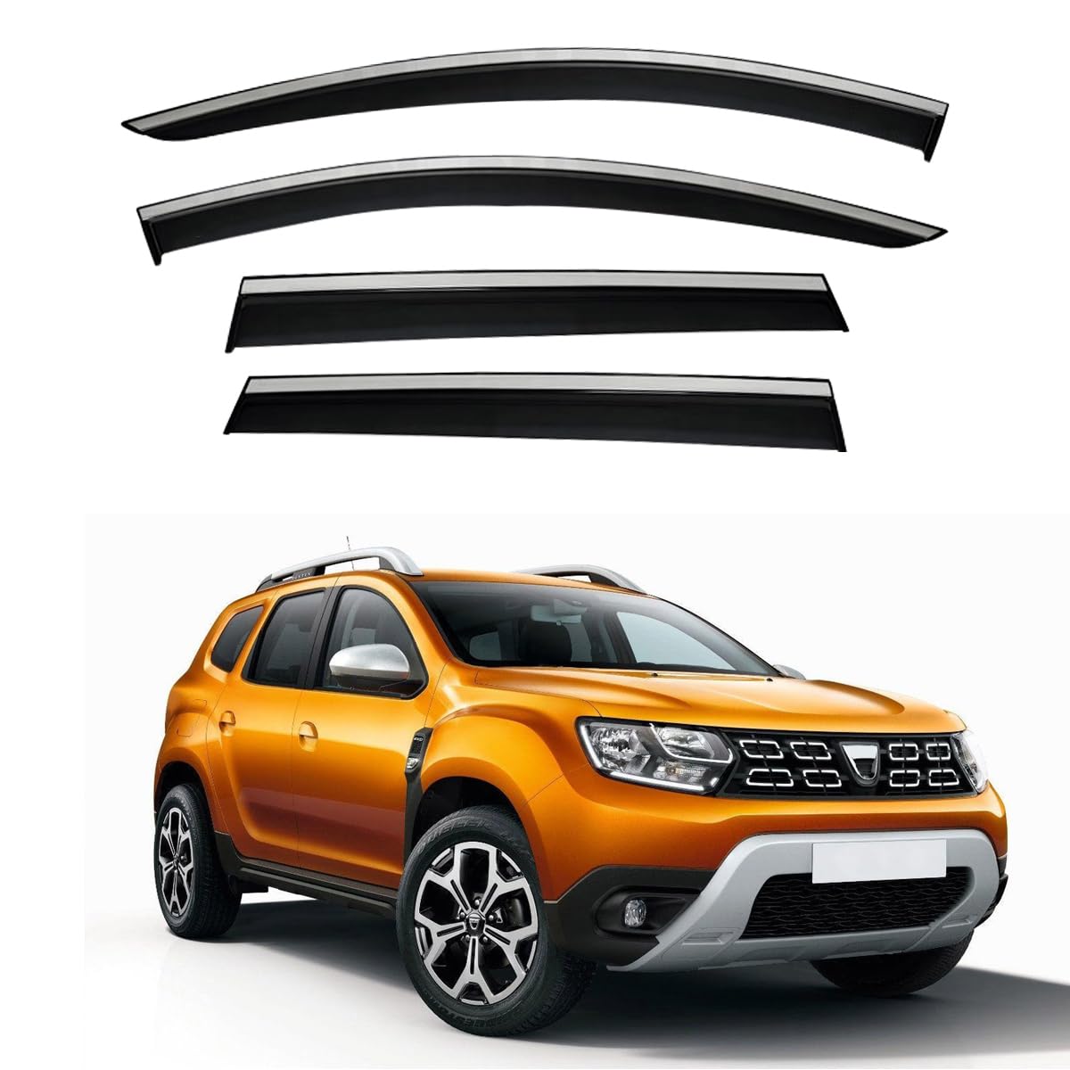 ıkc store IKC Store Windabweiser für Renault Duster Dacia Duster 2018 2019 2020 2021 2022 2023 Windabweiser Auto Seitenfenster Visier Vent Shade Regenschutz verchromter Rahmen Hellschwarz 4 Stück von ıkc store