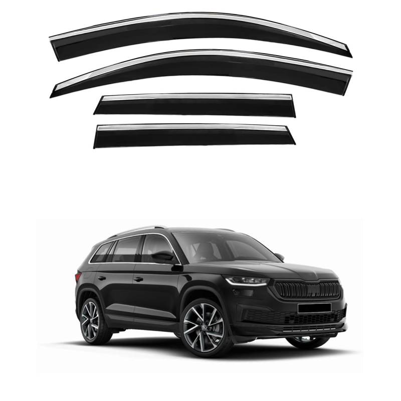 ıkc store IKC Store Windabweiser für Skoda Kodiaq 2017 2018 2019 2020 2021 2022 2023 Windabweiser Auto Seitenfenster Visier Vent Shade Regenschutz verchromter Rahmen Hellschwarz 4 Stück von ıkc store