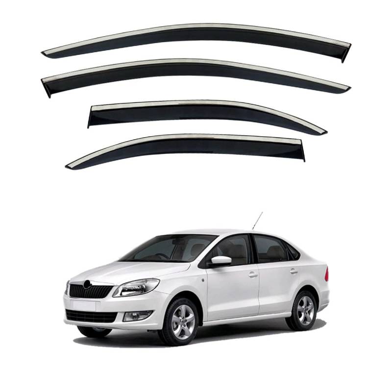 IKC Store Windabweiser für Skoda Rapid Sedan 2013 2014 2015 2016 2017 2018 2019 Windabweiser Auto Seitenfenster Visier Vent Shade Regenschutz verchromter Rahmen Hellschwarz 4 Stück von ıkc store