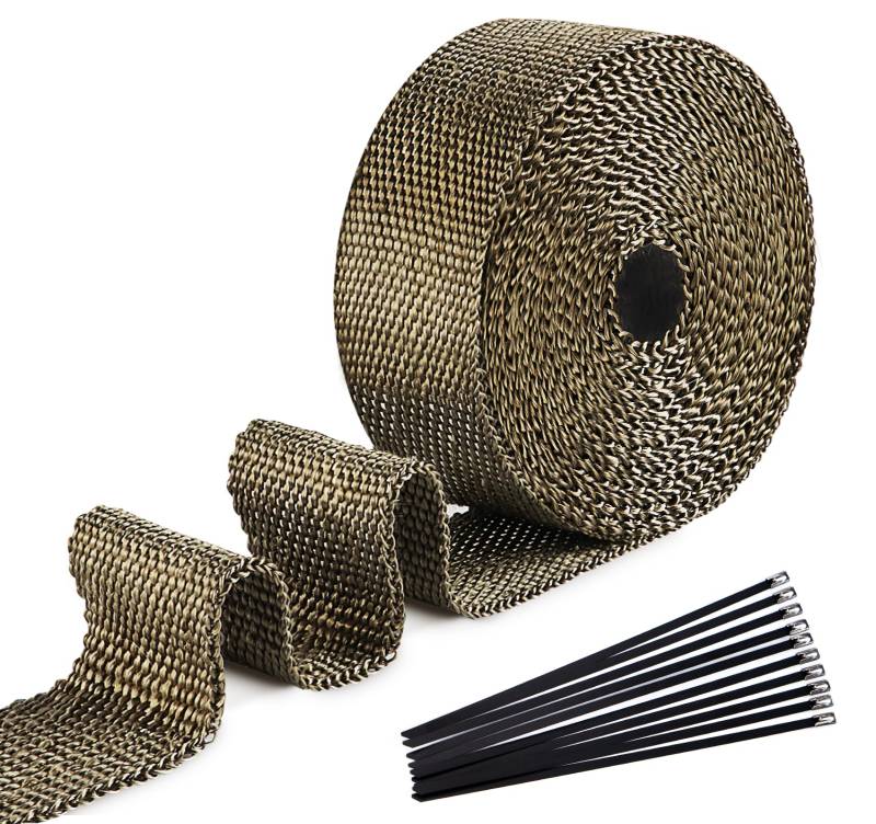 ilauke Heat Protection Tape, Basalt Fibre Exhaust Tape mit 10 schwarzen Edelstahlbändern von ilauke