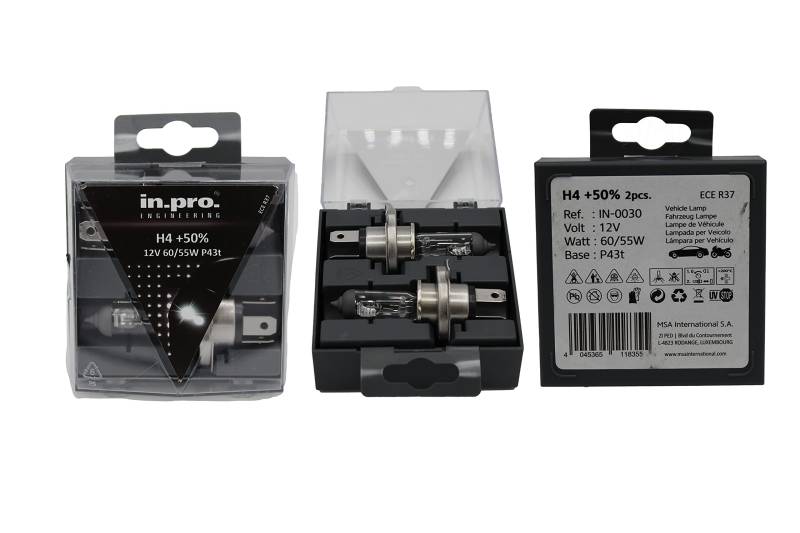 in.pro. Glühlampe H4 plus 50% Twinbox 2 Stück von in.pro