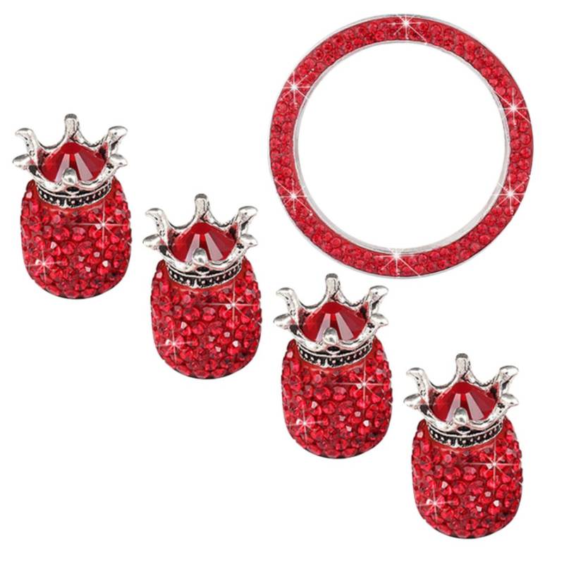 iplusmile 5 Teiliges Set Universal Krone Form Strass Auto Schlüssel Reifen Staubkappen Dekorative Zündungstaste Ringe Für Autoinnenraum Rot Ideal Für Frauen von iplusmile