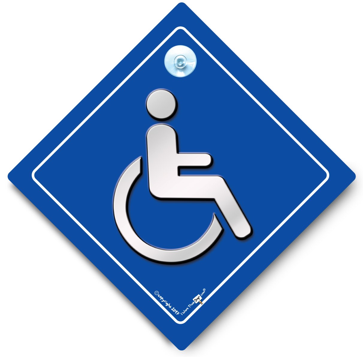 Rollstuhl-Schild, Fahrer mit Behinderungen, Autoschild, Behindertenabzeichen, Behinderten-Autofensterschild, mit Saugnapf, blauer Ausweishalter, Rollstuhlfahrer von iwantthatsign.com