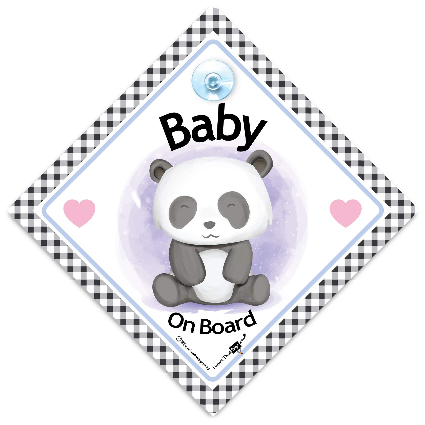 iwantthatsign.com Baby Panda on Board Schild Baby on Board Autoschild mit Baby Panda Bär und Saugnapf Befestigung von iwantthatsign.com