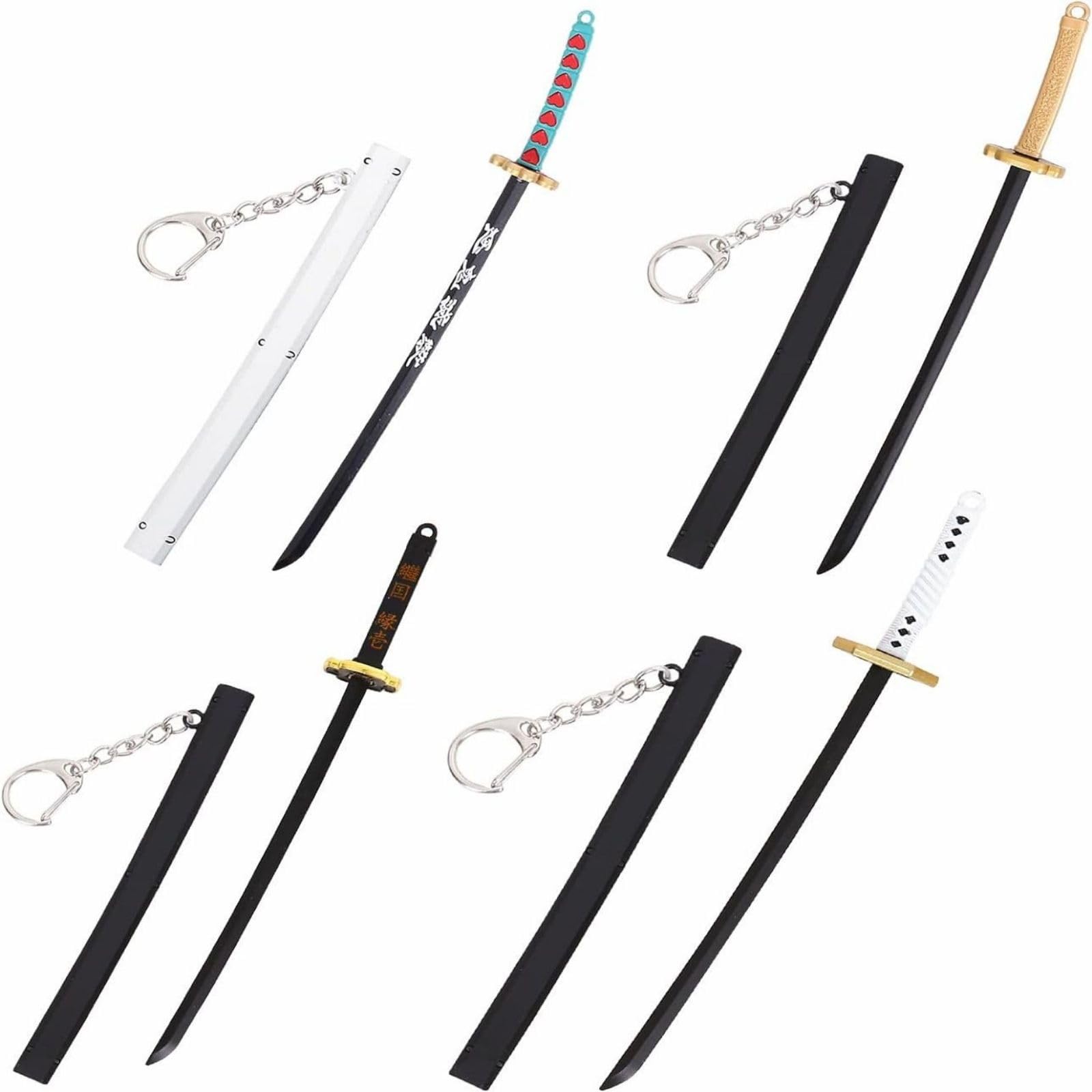 ixampoun 4ps Mini Spielzeug Katana Schlüsselanhänger Metall Modell Schwert mit Herausziehbar Bestes Geschenk für Anime Liebhaber Samurai Schwert Spielserie, Schwarz2 von ixampoun