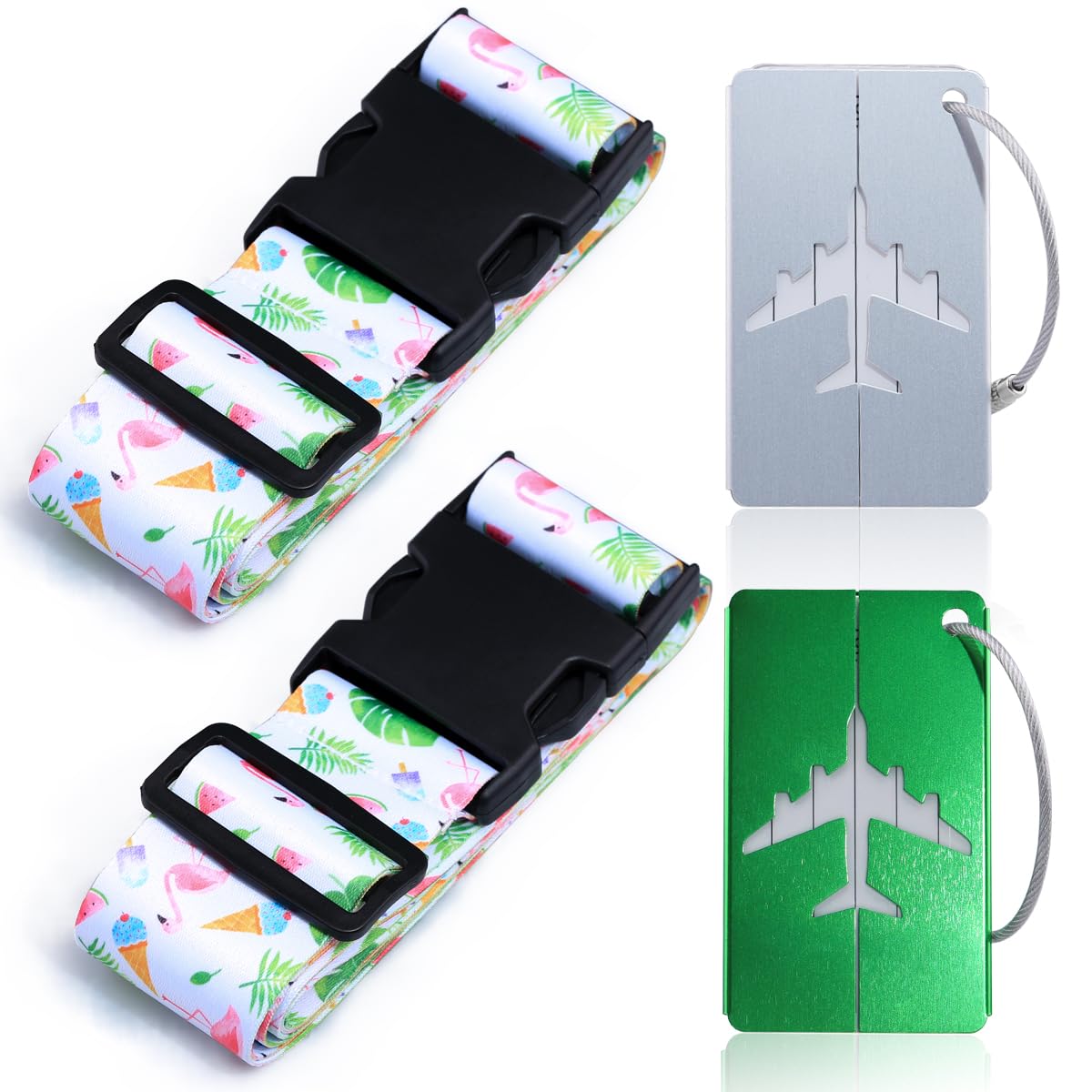 jsysj 2 Stück Koffergurt mit 2 Stück Gepäckanhänger Set, Luggage Strap, Kofferband Einstellbare, mit Adressschild und Namensschildern Koffer Zubehör, Personalisierter Gepäckgurt von jsysj