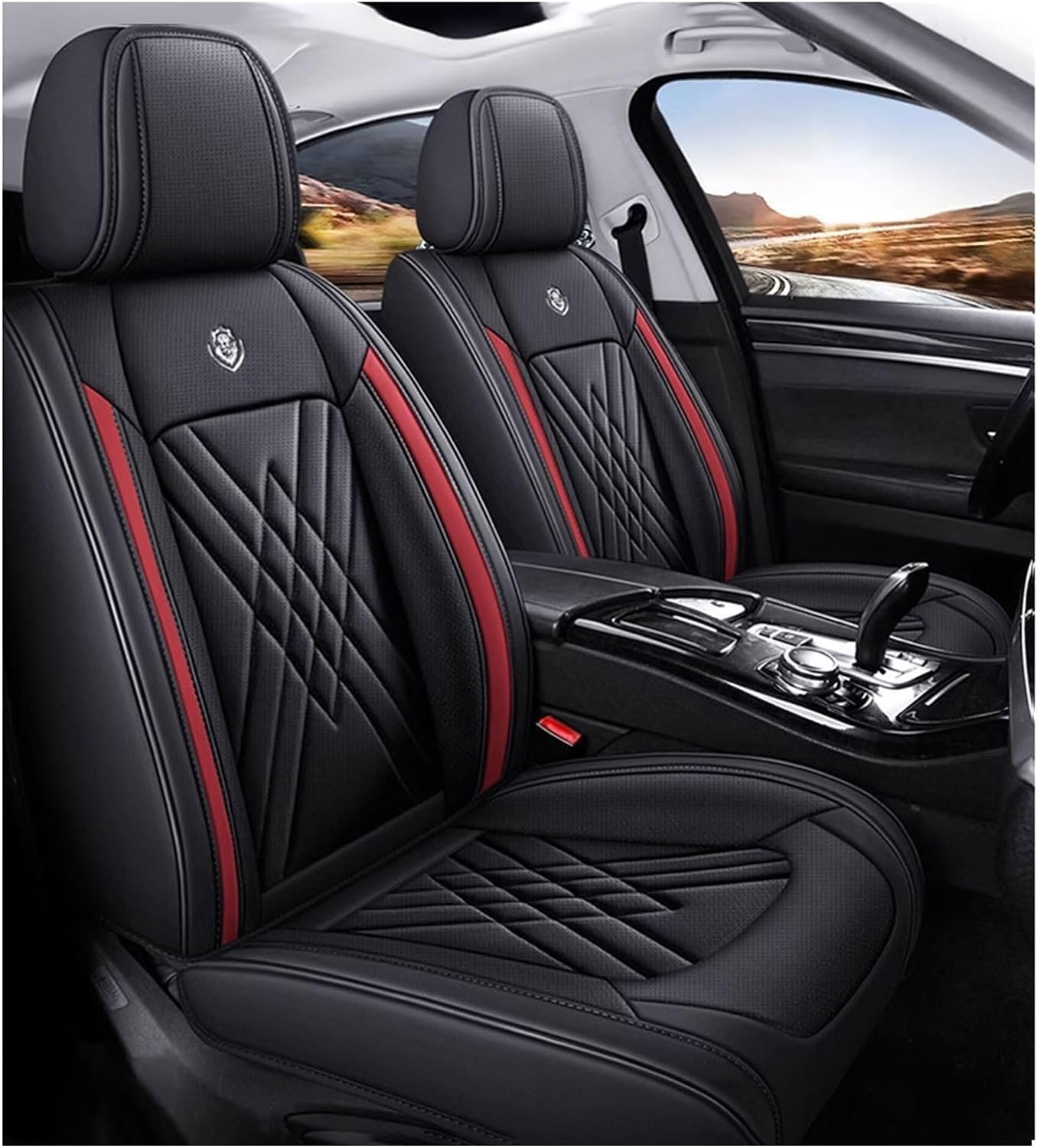 junjfawi Auto Sitzbezüge Sets für Audi A3 8P 8V Sedan 2003 2004-2023, Leder Allwetter wasserdichtes Komfortabler Autositzbezug Full Set Accessories,D Black Red von junjfawi