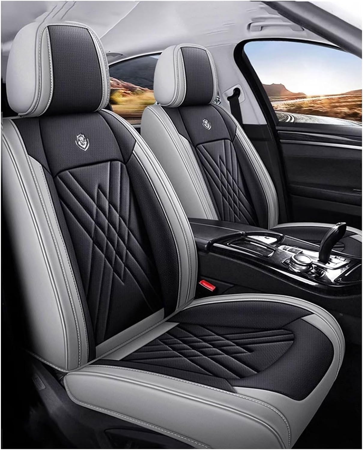 junjfawi Auto Sitzbezüge Sets für Audi A6 C6 Limousine/Avant 2004-2011, Leder Allwetter wasserdichtes Komfortabler Autositzbezug Full Set Accessories,E Gray Black von junjfawi
