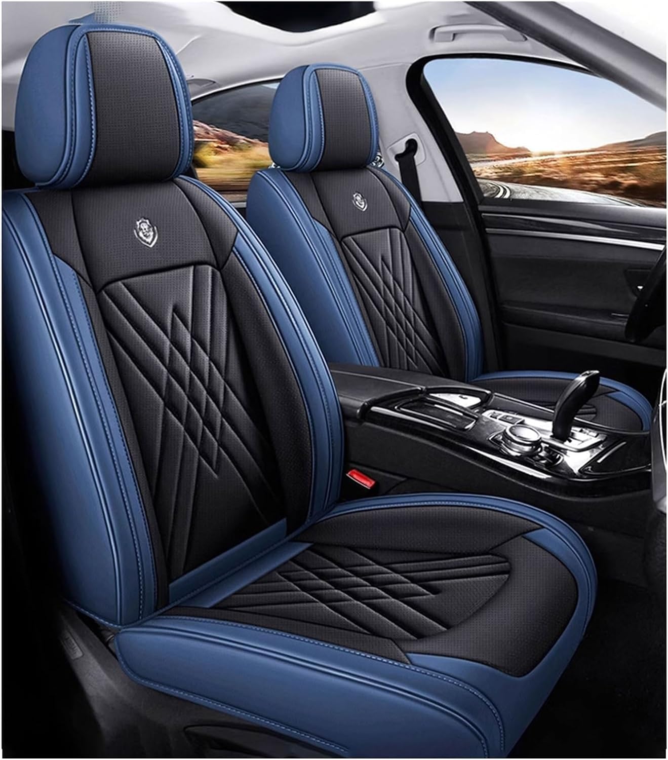 junjfawi Auto Sitzbezüge Sets für Audi A6 C8 Limousine/Avant 2018-2023, Leder Allwetter wasserdichtes Komfortabler Autositzbezug Full Set Accessories,B Black Blue von junjfawi