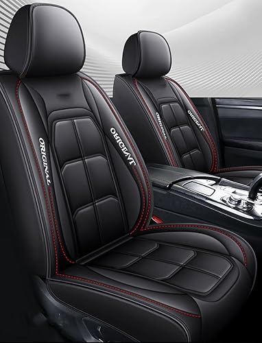 junjfawi Auto Sitzbezüge Sets für Audi Q5 (FY) SUV 2017 2018 2019-2023, Leder Allwetter wasserdichtes Komfortabler Autositzbezug Full Set Accessories,D Black Red von junjfawi