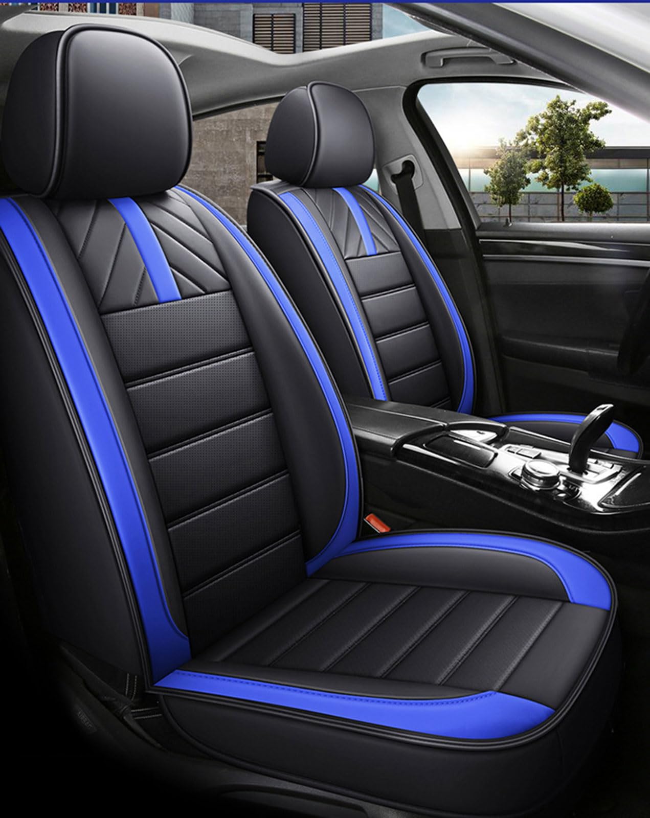 junjfawi Auto Sitzbezüge Sets für Benz GLK X204 2008 2009 2010 2011-2015, Leder Allwetter wasserdichtes Komfortabler Autositzbezug Full Set Accessories,B Blue-A von junjfawi