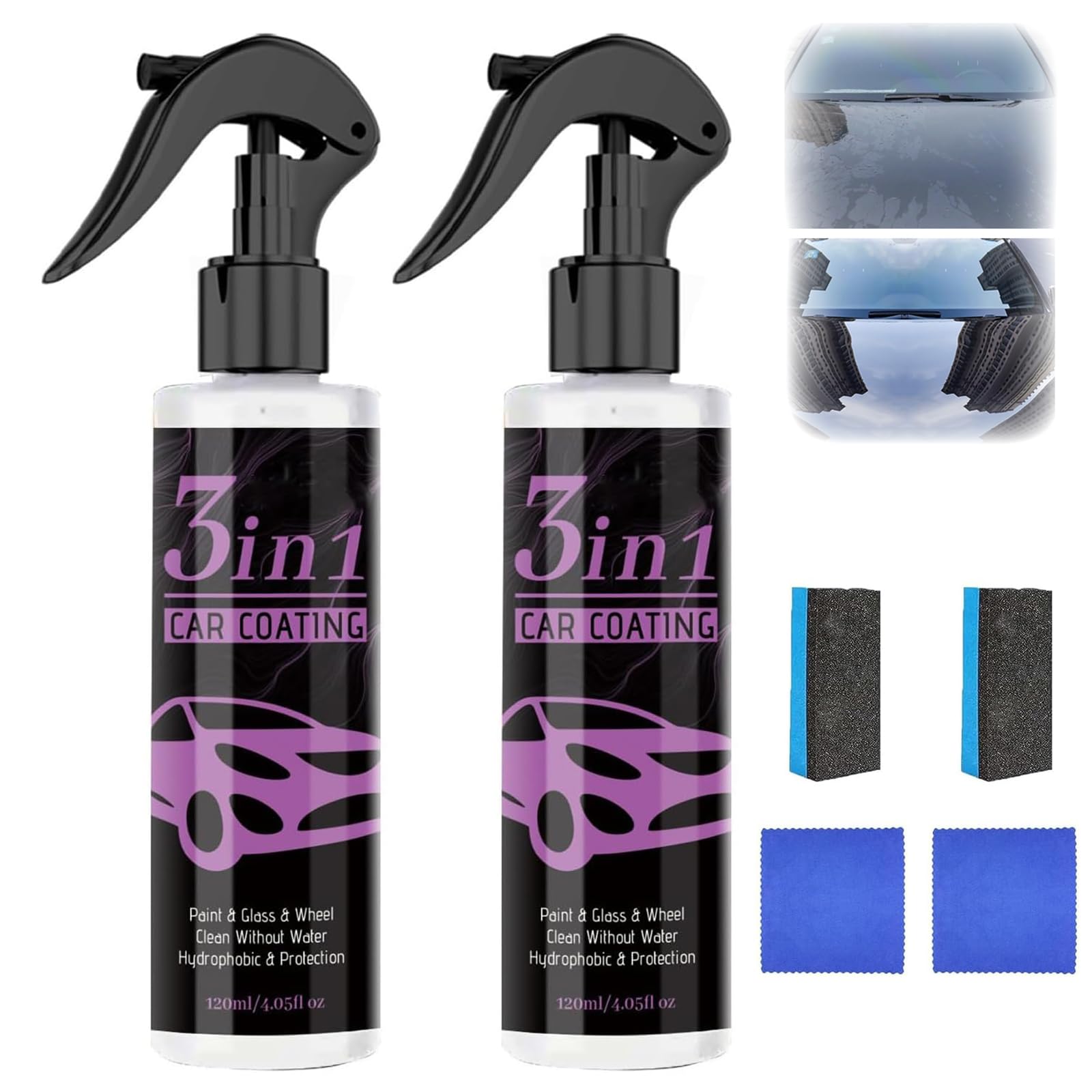 jyyyou 3-in-1-Autolackspray Mit Hohem Schutz, 3-in-1-Autolackspray Mit Hohem Schutz Und Langer Haltbarkeit, Multifunktionaler Lackerneuerungsspray, 120 Ml Auto-Keramiklackspray (2 STK) von jyyyou