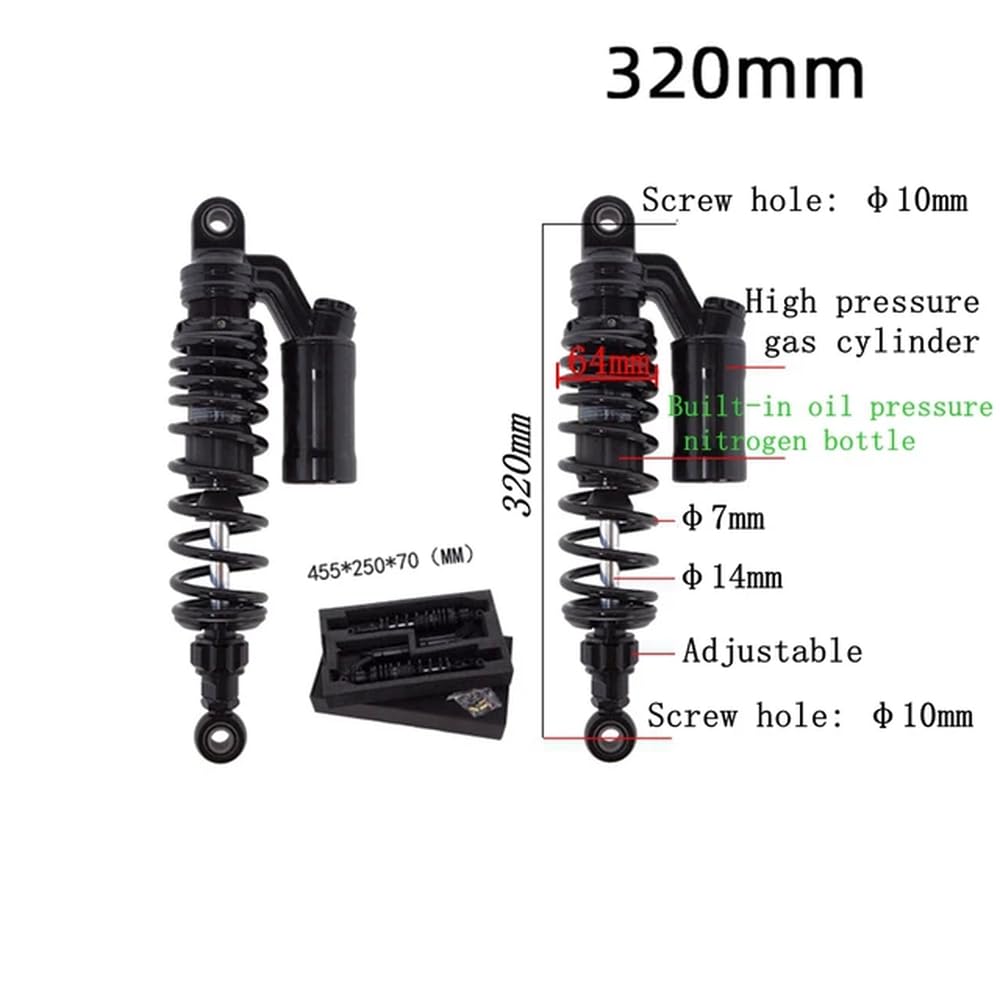 kPAnUHZ Hinten Stoßdämpfer Dämpfung Universal Einstellbar 320mm 340mm 360mm Kompatibel mit Motorräder ATVs Schwarz(320mm 1pair) von kPAnUHZ