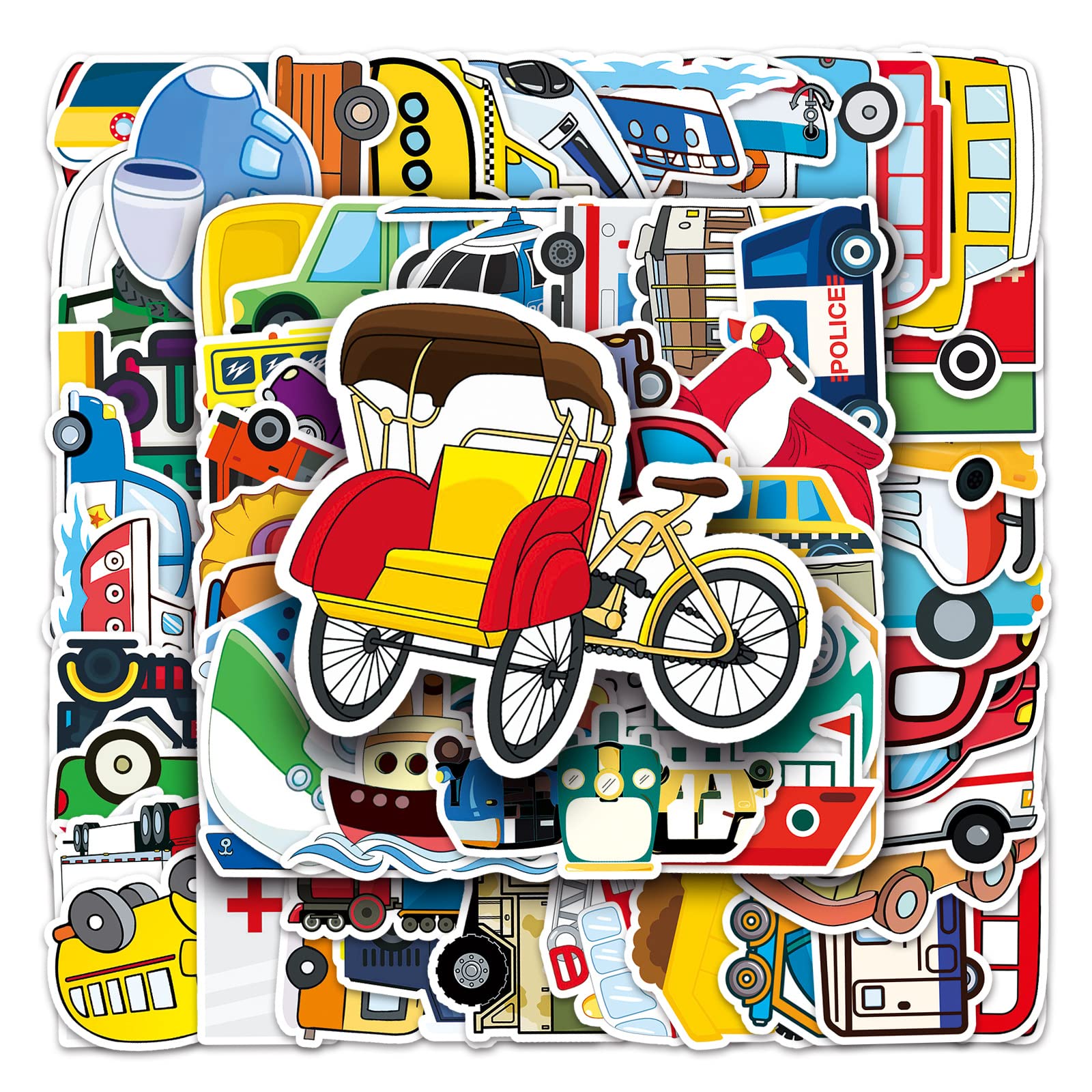 kaensc 100 Stück Transport Aufkleber,Cartoon Fahrzeug Feuerwehrauto Auto Wasserdicht Kinder Teenager Jungen Belohnung Aufkleber,Dekorative Wasserflasche Tagebuch Laptop Skateboard Handy Fahrrad von kaensc