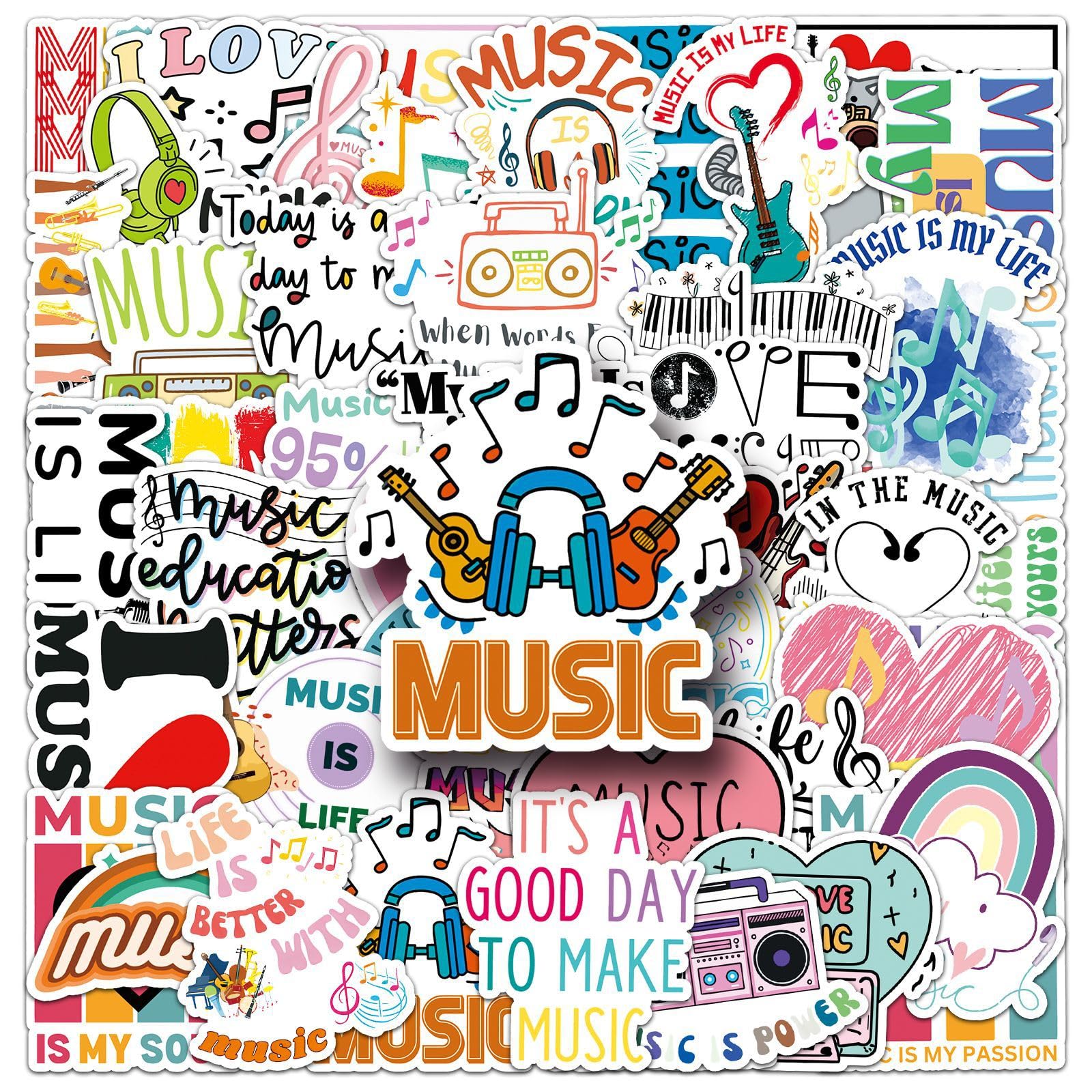 kaensc 51 Stück Liebe Musik Sticker wasserdichte Aufkleber Cartoon Lovely Decke für Kinder Jugendliche und Erwachsene Dekoration Laptop Skateboard Koffer Helm Wasserflaschen Klavier Gitarre von kaensc