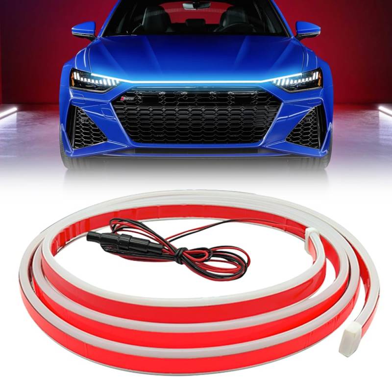 Auto Tagfahrlicht LED, 2025 Neuestes12V Wasserdicht Universal Car Hood Light Strip, 180CM Auto Streifen Licht Dynamischer Scan Start Up Hoodbeam Kit für Autos (Blau) von kailisi