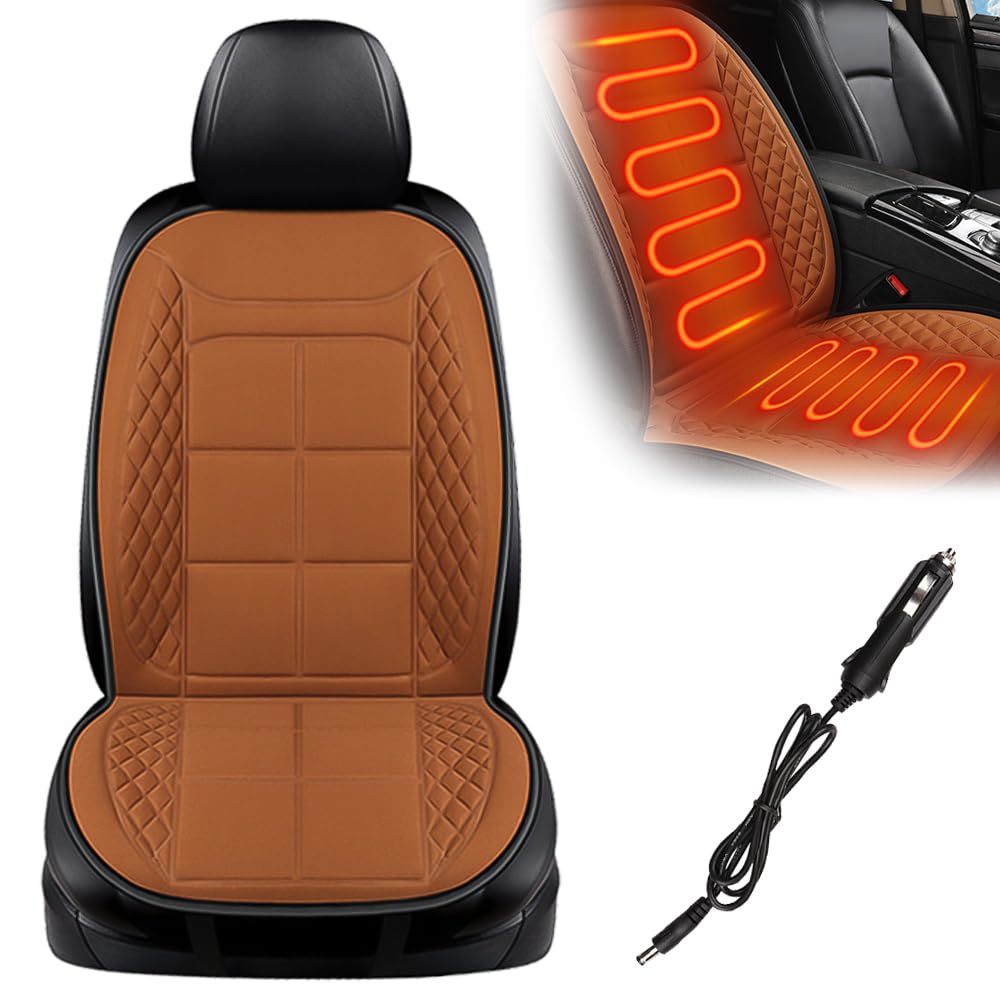 kailisi Sitzheizung Auto, 2025 Neuestes Heated Seat Covers for Cars, 12v/24v Schnellaufheizung Warm Plüsch Sitzauflage für Autositz Bürostühle (Braun) von kailisi