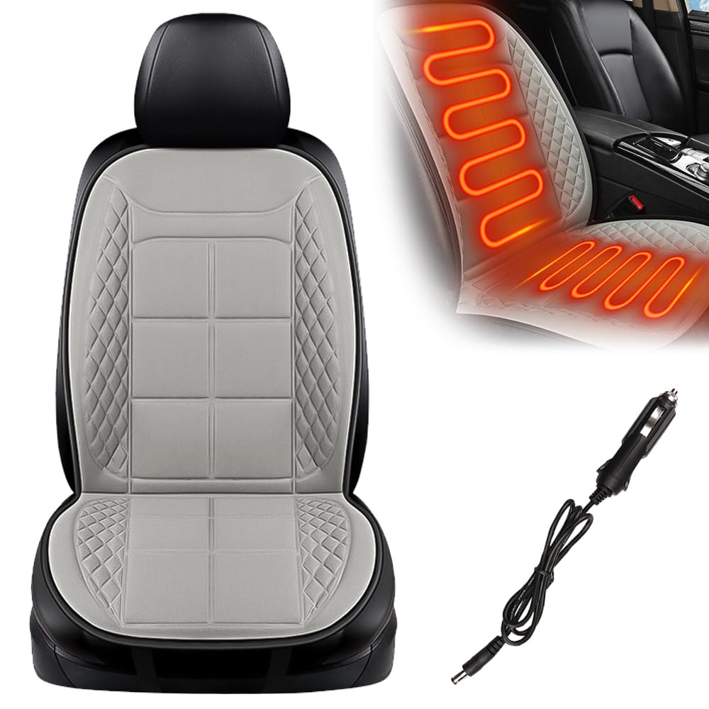 kailisi Sitzheizung Auto, 2025 Neuestes Heated Seat Covers for Cars, 12v/24v Schnellaufheizung Warm Plüsch Sitzauflage für Autositz Bürostühle (Grau) von kailisi