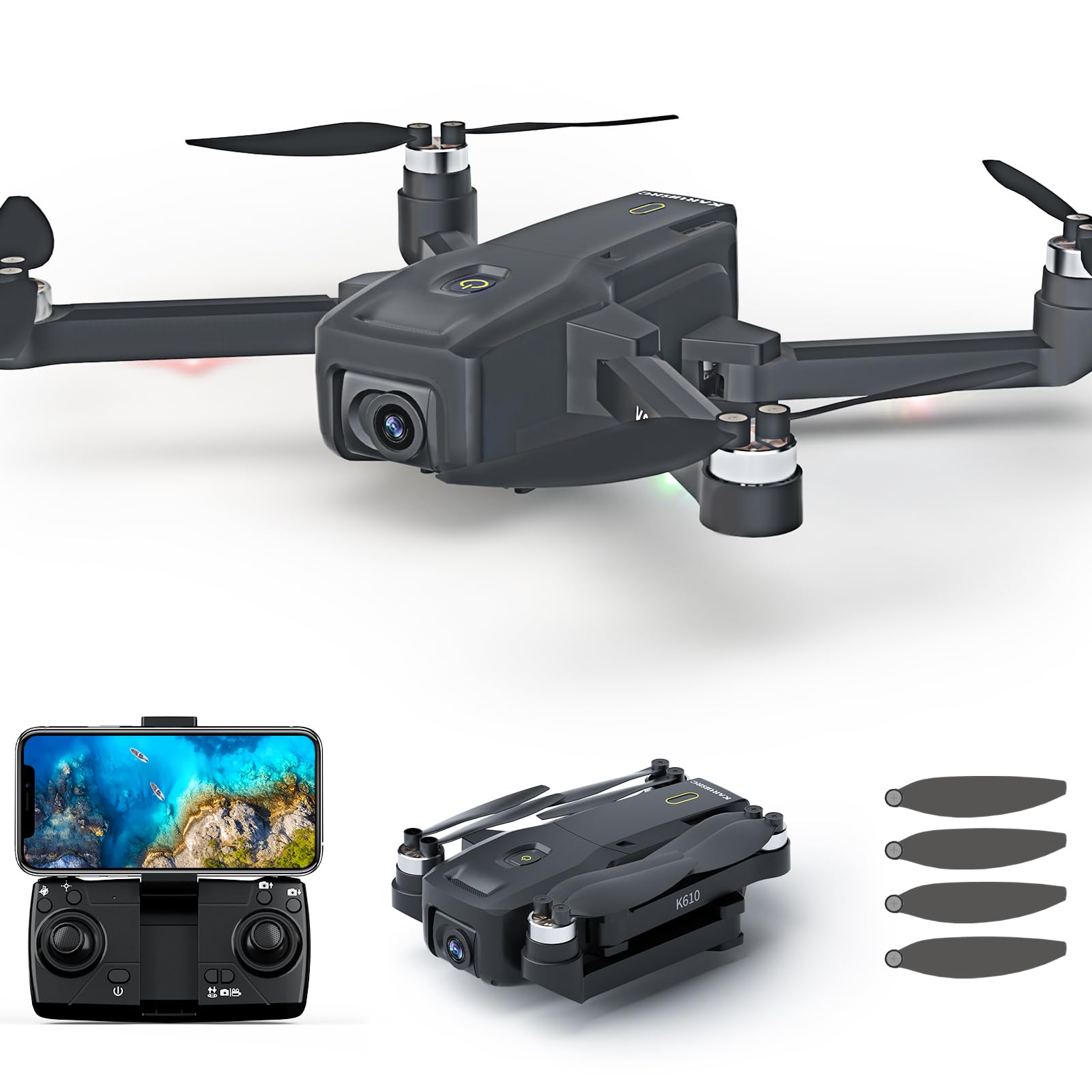 Drohne mit Kamera HD 4K, Drohne für Kinder mit 2 Cameras für Anfänger, RC Quadcopter mit Lange Flugzeit, Headless Modus,Flugbahnflug, One Taste Ruckkehr, Modulare Batterie von karuisrc