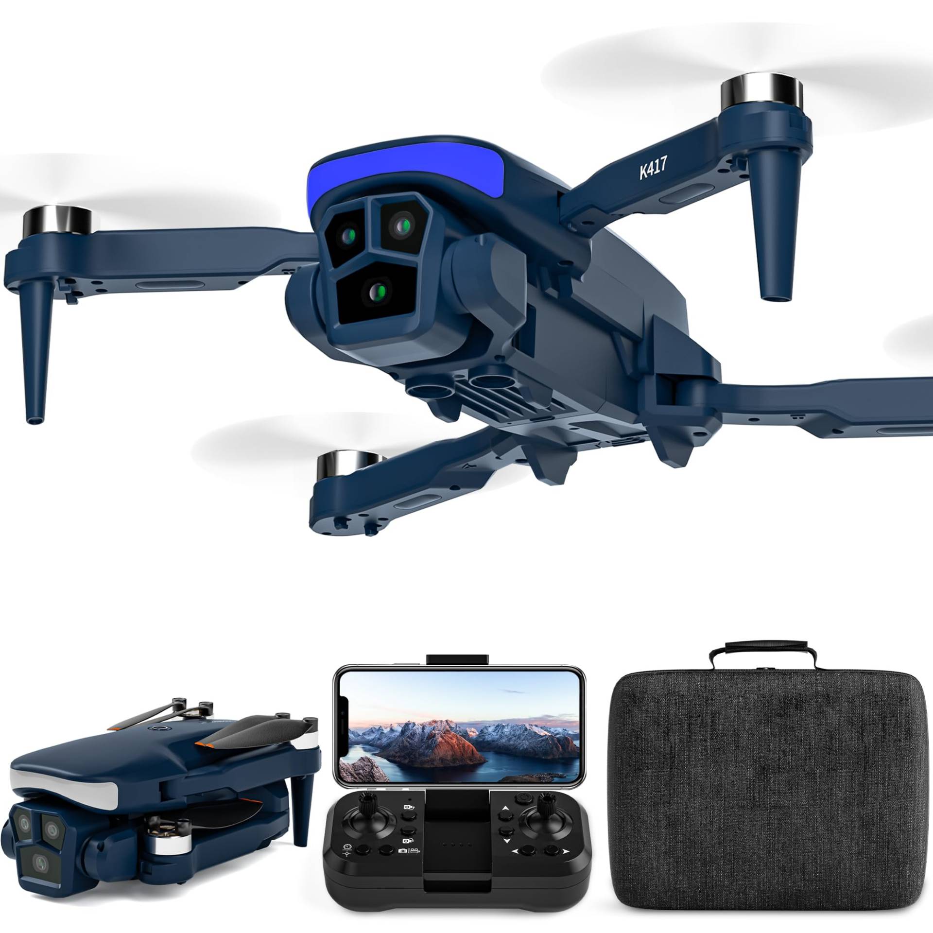 K417 Drohnen mit 1080p FPV Kamera, faltbarer WiFi RC Quadricopter für Erwachsene Anfänger, bürstenlose Motordrohnen, Höhenkontrolle, 3D Flip von karuisrc