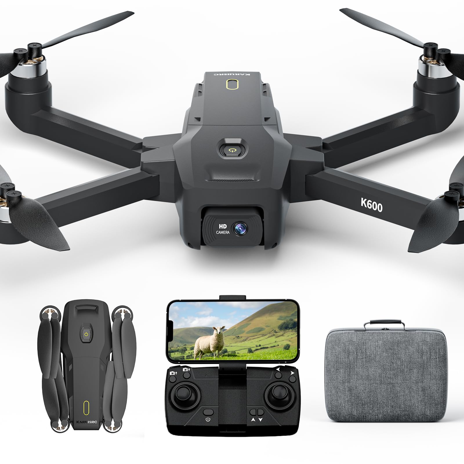 K600 Drohne mit 2 Kamera 1080P,90°Eléctrica Bürstenlosem Drone mit Höhenhaltung für Kinder,APP VR FPV Professionell Drones für Anfänger Erwachsener,Headless Modus,lange Flugzeit,Handtasche,Karuisrc von karuisrc