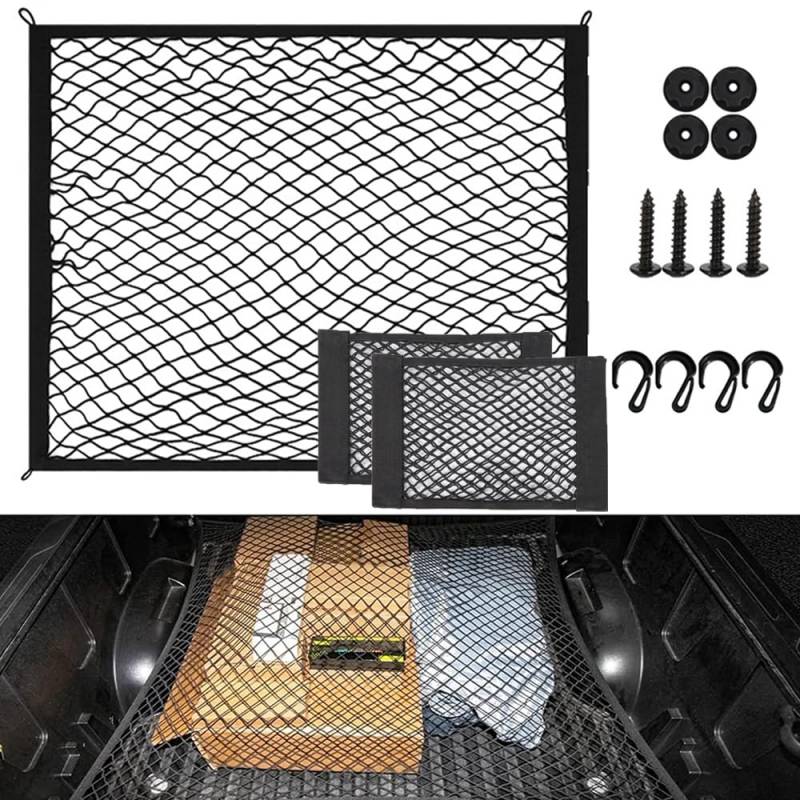 Kofferraumnetz Auto, Kofferraumnetz Gepäcknetz Auto Netz, Gepäcknetz Erstreckt Sich auf 140x100cm, Aufbewahrung Netz für Kofferraum Autodach+2 Organizer Netztasche+4 ABS Haken, Elastischer Kofferraum von katmerio