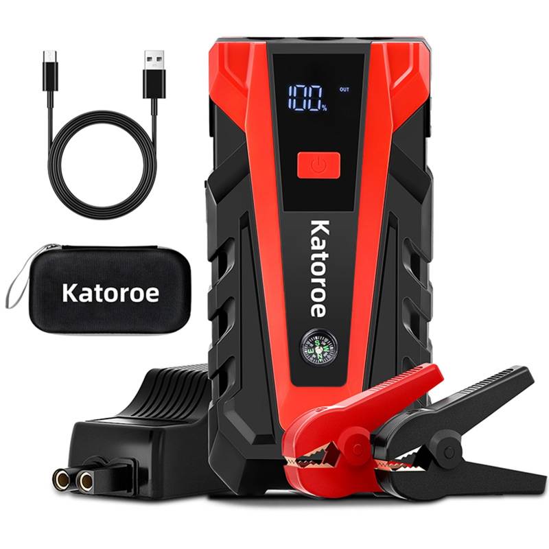 KATOROE Starthilfe Powerbank Auto-Batterie-Starter, 4000A Spitze Starthilfe Auto SUV/Motorrad Notfall Starter, Starthilfegerät mit LED Taschenlampe, USB-Anschluss von für 9.0L Benzin und 7.0L Diesel von katoroe