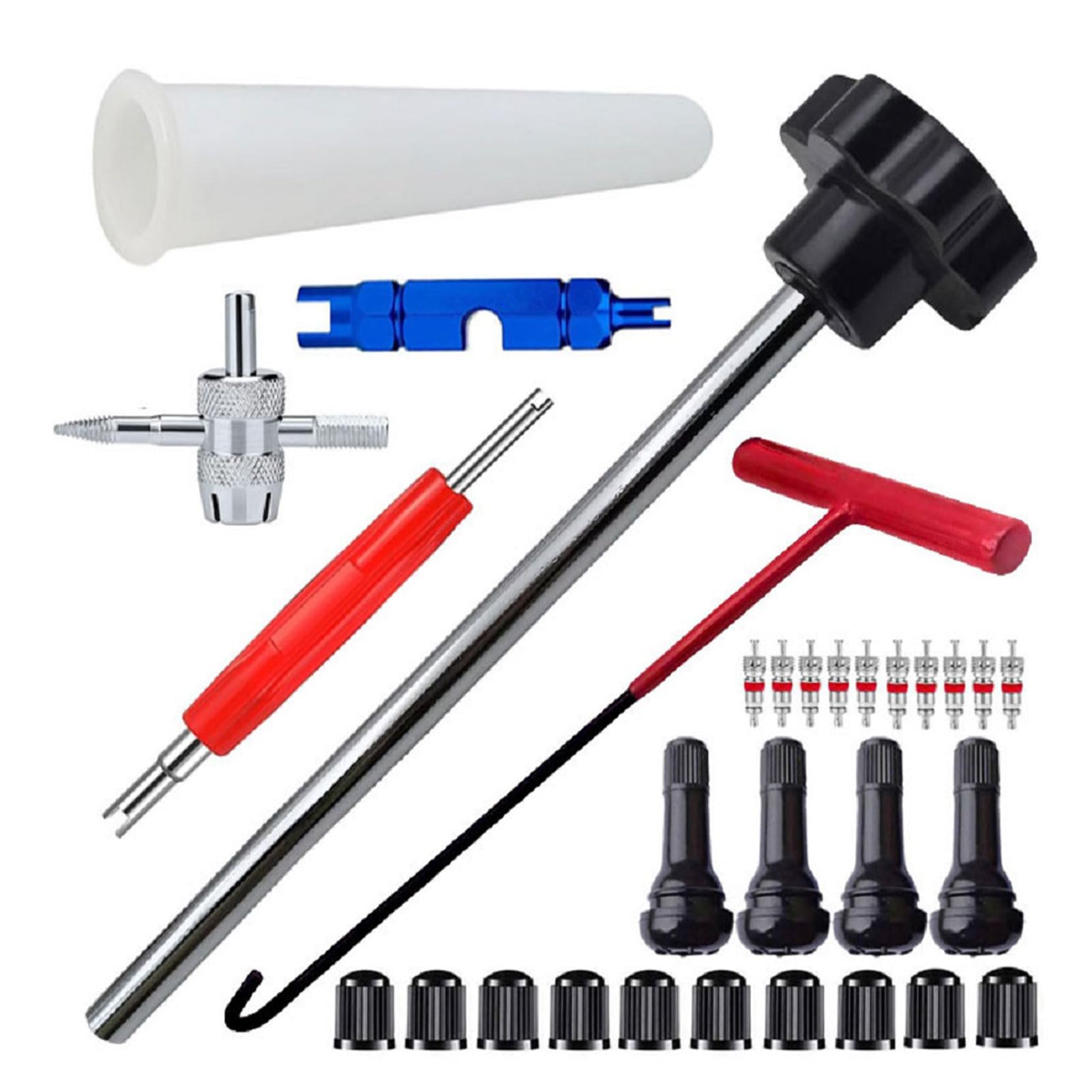 kawehiop Quick Tire Valve Change Tool Kit, Valve Stem Removal Tool Tire Replacement Kit Tire Valve Tool for Replacing Leaky Valves in Car, Motorrad, Trucks (30pcs) von kawehiop