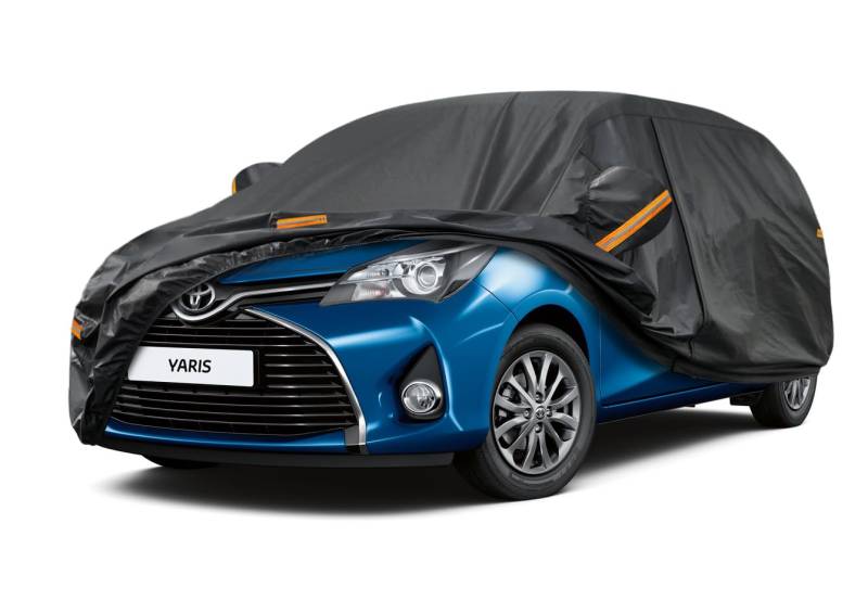 Kayme Autoplane Wasserdicht Atmungsaktiv für Toyota Yaris (1999-2024), 7 Schichten Vollgarage Autoabdeckung für Regen Sonne Staub Schutz Verkratzt, Autoabdeckung mit Reflektierenden Streifen. von kayme