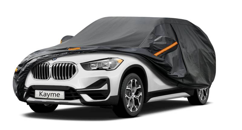 Kayme Autoplane Wasserdicht Atmungsaktiv für BMW X1 (2009-2024), 7 Schichten Vollgarage Autoabdeckung für Regen Sonne Staub Schutz Verkratzt, Autoabdeckung mit Reflektierenden Streifen. von kayme