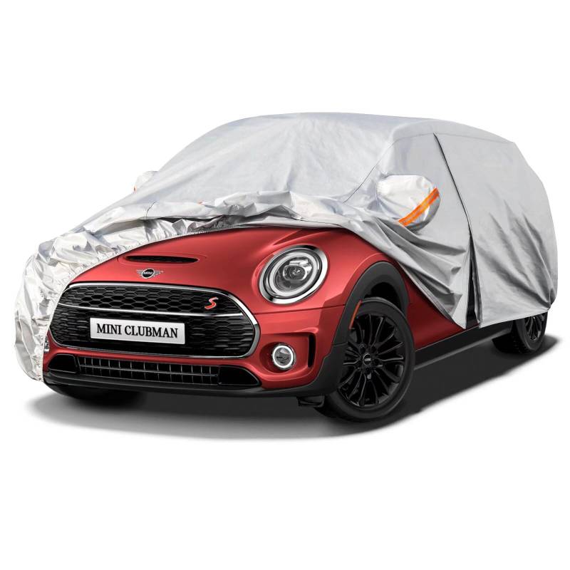 Kayme Autoplane Wasserdicht Atmungsaktiv für Mini Clubman (2010-2024), 6 Schichten Vollgarage Autoabdeckung für Regen Sonne Staub Schutz Verkratzt, Autoabdeckung mit Reflektierenden Streifen. von kayme