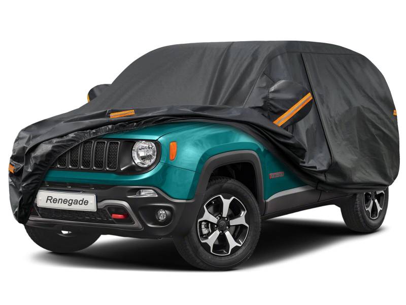 Kayme Autoplane Wasserdicht Atmungsaktiv für Jeep Renegade (2014-2024), 7 Schichten Vollgarage Autoabdeckung für Regen Sonne Staub Schutz Verkratzt, Autoabdeckung mit Reflektierenden Streifen. von kayme