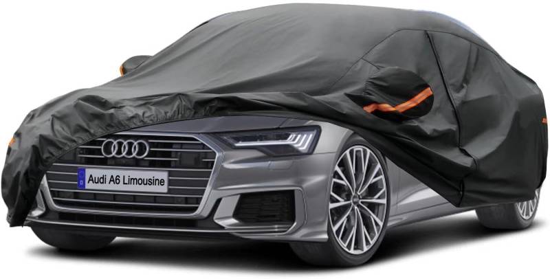 Kayme Autoplane Wasserdicht Atmungsaktiv für Audi A6 Limousine (2004-2024), 7 Schichten Vollgarage Autoabdeckung für Regen Sonne Staub Schutz Verkratzt, Autoabdeckung mit Reflektierenden Streifen. von kayme