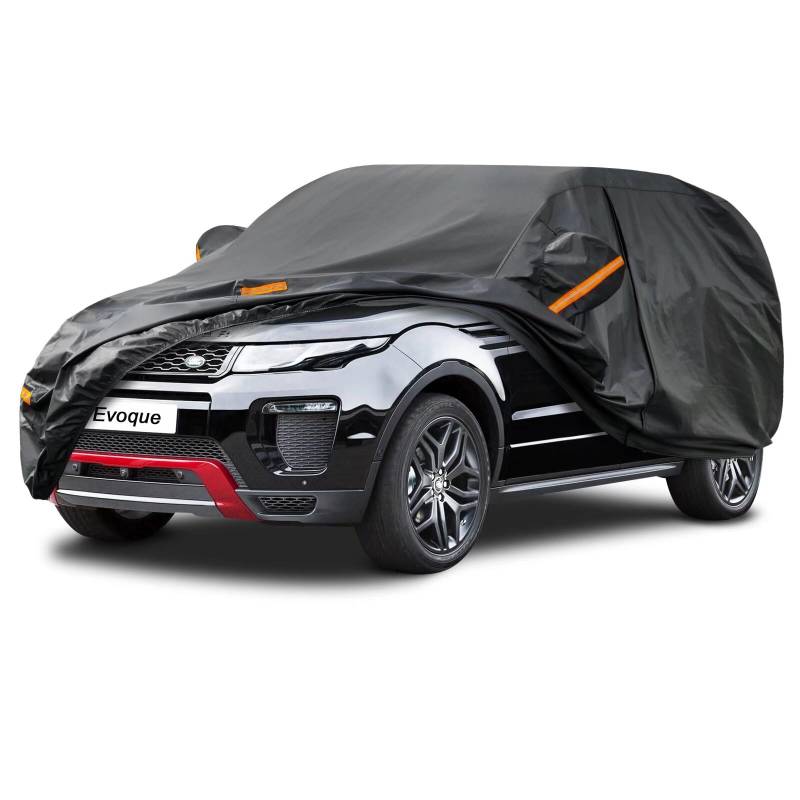 Kayme Autoplane Wasserdicht Atmungsaktiv für Land Rover Range Rover Evoque (2012-2024), 7 Schichten Vollgarage Autoabdeckung für Regen Sonne Staub Schutz, Autoabdeckung mit Reflektierenden Streifen. von kayme