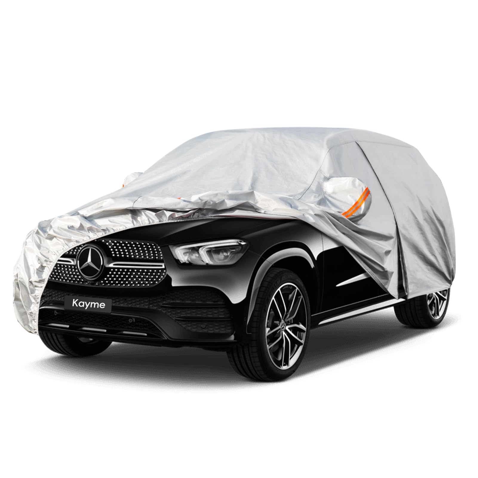 Kayme Autoplane Wasserdicht Atmungsaktiv für Mercedes Benz GLE/GLE Coupe (2015-2024), 6 Schichten Vollgarage Autoabdeckung für Regen Sonne Staub Schutz, Autoabdeckung mit Reflektierenden Streifen. von kayme