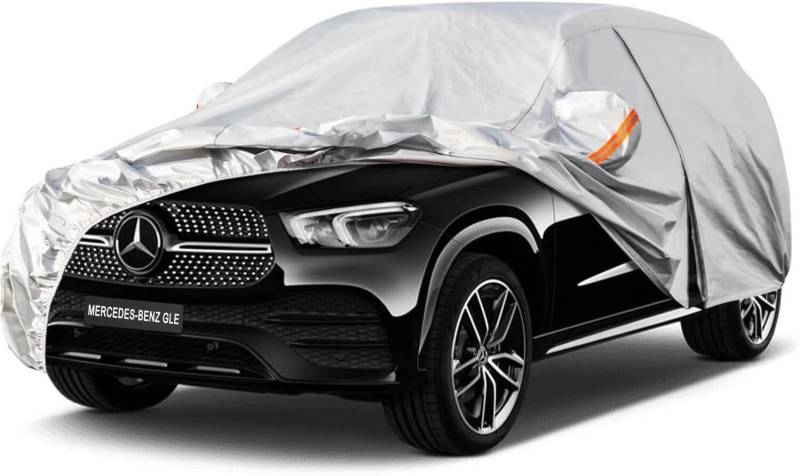 Kayme Autoplane Wasserdicht Atmungsaktiv für Mercedes Benz GLE/GLE Coupe (2015-2024), 6 Schichten Vollgarage Autoabdeckung für Regen Sonne Staub Schutz, Autoabdeckung mit Reflektierenden Streifen. von kayme