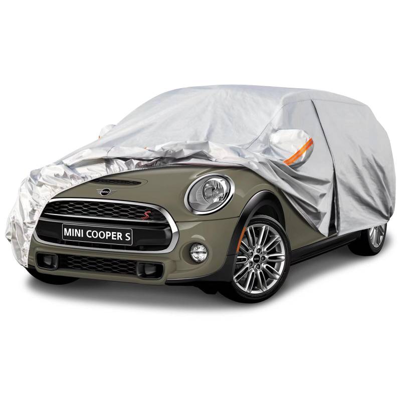 Kayme Autoplane Wasserdicht Atmungsaktiv für Mini Cooper 5 türer (2014-2024), 6 Schichten Vollgarage Autoabdeckung für Regen Sonne Staub Schutz Verkratzt, Autoabdeckung mit Reflektierenden Streifen. von kayme