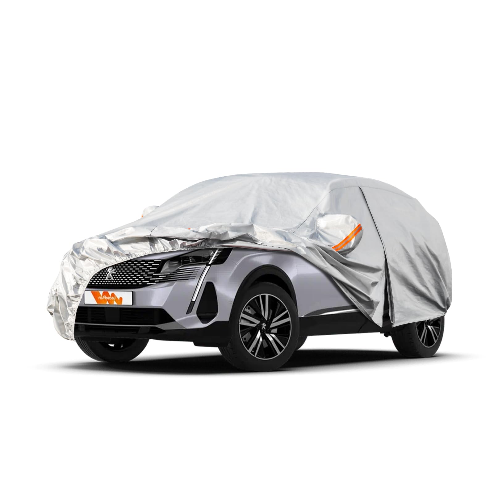 Kayme Autoplane Wasserdicht Atmungsaktiv für Peugeot 3008 (2009-2024), 6 Schichten Vollgarage Autoabdeckung für Regen Sonne Staub Schutz Verkratzt, Autoabdeckung mit Reflektierenden Streifen. von kayme