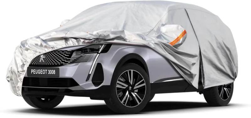 Kayme Autoplane Wasserdicht Atmungsaktiv Passend für Peugeot 3008 2009-2024, 6 Schichten Vollgarage Autoabdeckung für Regen Sonne Staub Schutz, Auto Abdeckplane Abdeckung. von kayme