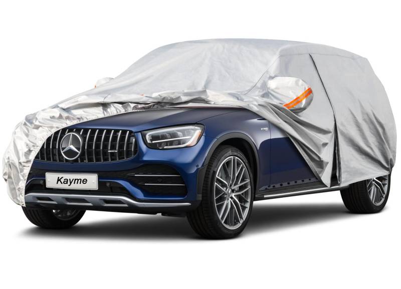 Kayme 6 Schichten Autoabdeckung Wasserdicht Atmungsaktiv, Vollgarage Autoplane für Regen Sonne Schutz, Abdeckhaube für SUV Kompatibel mit GLC, Audi Q5, BMW X3, Abdeckplane für SUV (460 bis 485 cm) YL von kayme