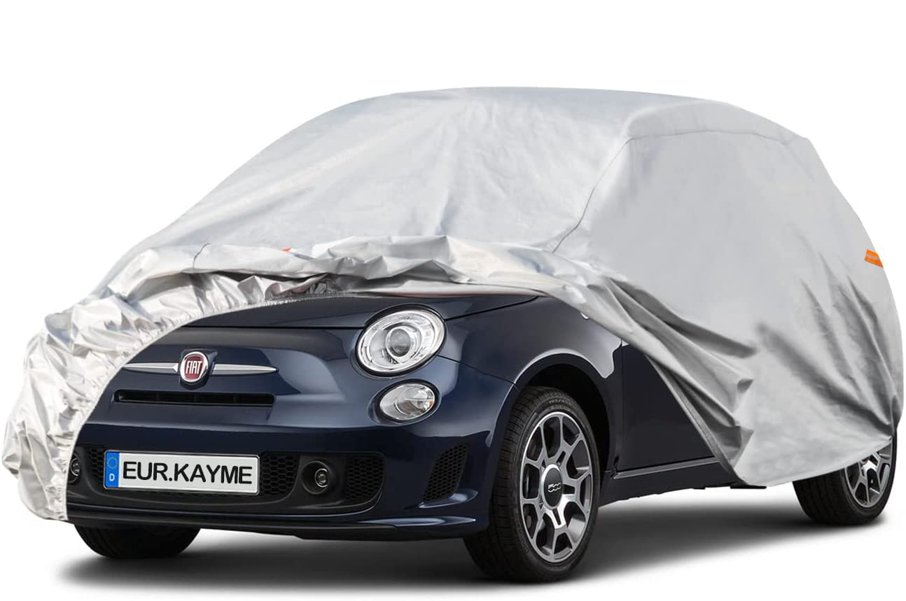 kayme Autoabdeckung Wasserdicht Atmungsaktiv, Vollgarage Autoplane für Regen Sonne Staub Schutz, Kompatibel mit FIAT 500, Volkswagen up, Twingo, Citroen C0 C1, Abdeckplane für City Car(bis zu 360 cm) von kayme