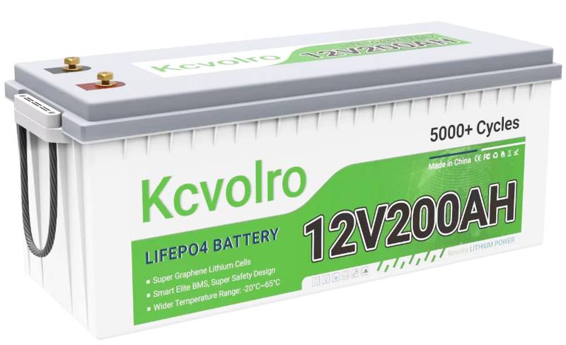 Kcvolro 12V 200Ah Plus LiFePO4 Lithium Batterie, Eingebaute 200A BMS 4000-8000 Zyklen, Max. 2560 W Leistung Ausgangen, 10 Jahre Lebensdauer, Perferkt für Solar planel, Off-Grid usw von kcvolro