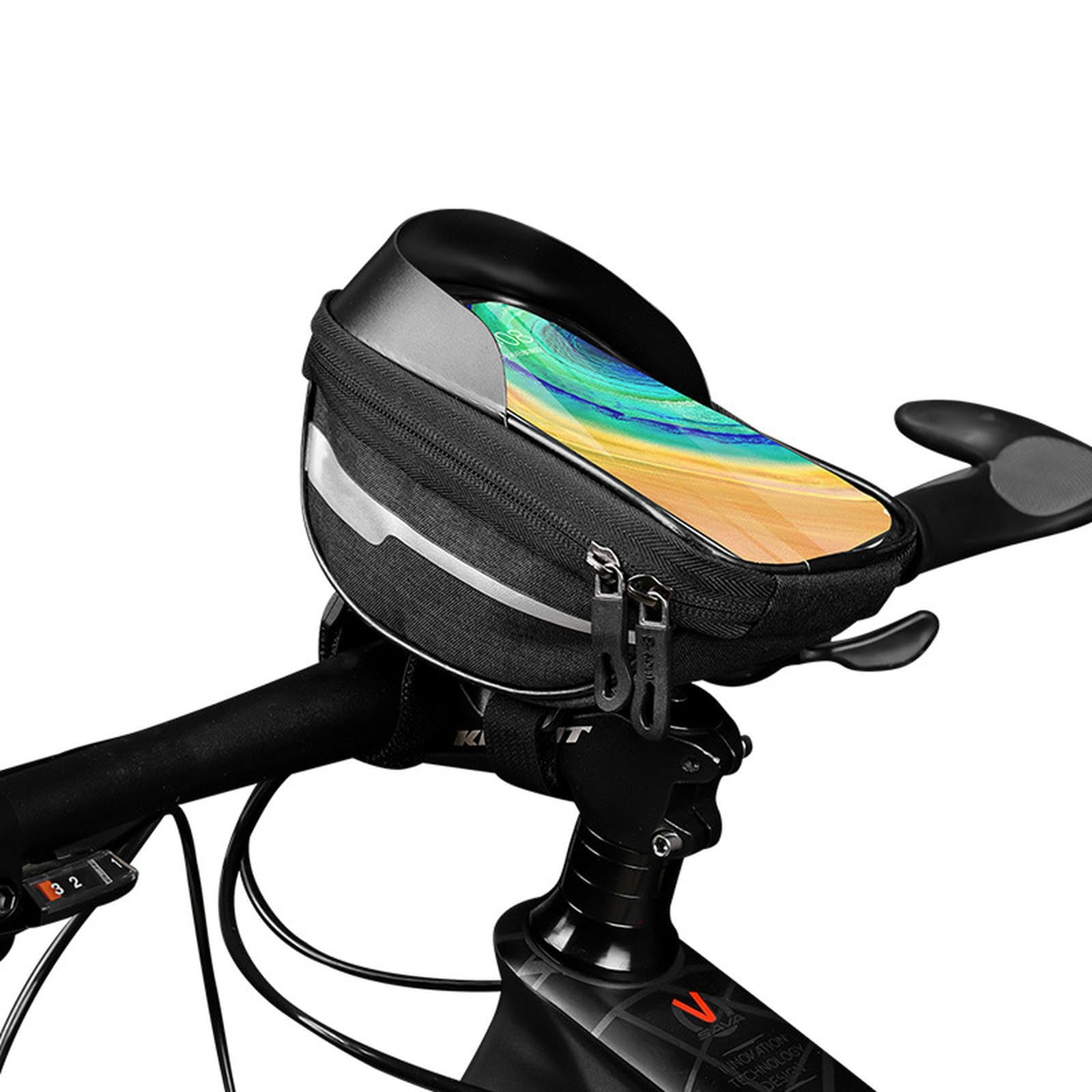 keynoyin 2 x Fahrradlenkertasche mit Frontbalken und Krempe, wasserabweisend, Touchscreen-Handytasche, schwarz, 1 l von keynoyin