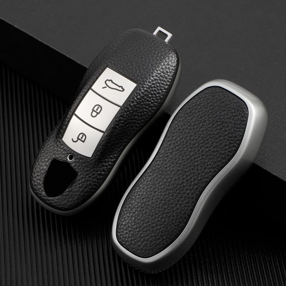 Autoschlüssel hülle Cover TPU Hülle Auto Fernbedienung Schlüssel Zubehör Passend für Porsche Cayman/Macan/Boxster… (Leder - Grau) von keyscover