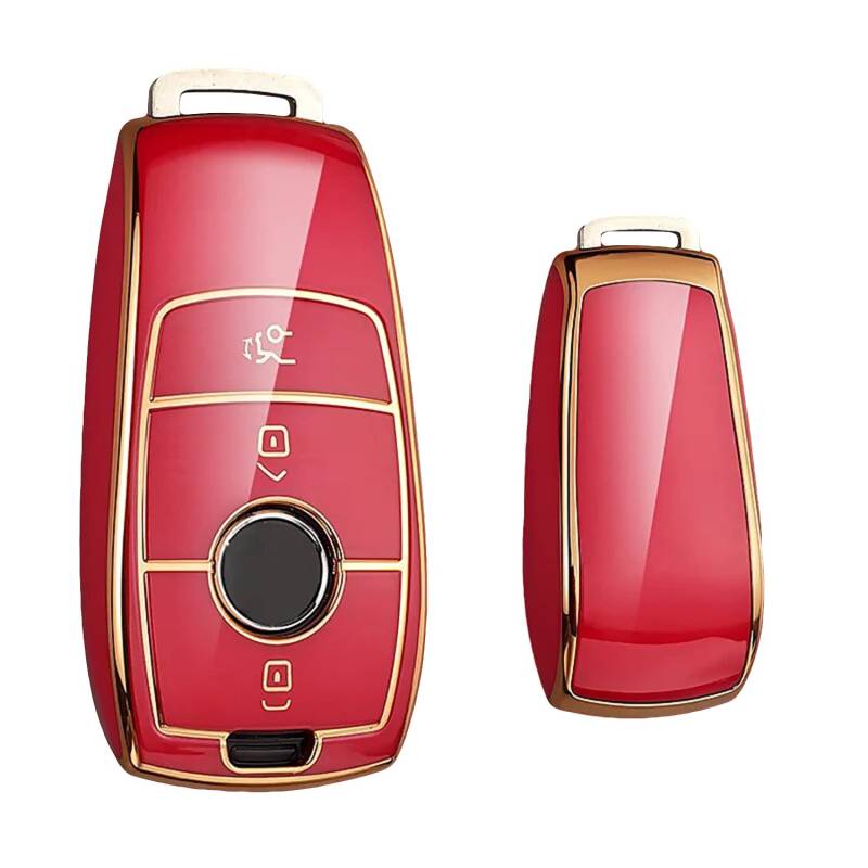 KEYSCOVER Schlüsselhülle für Mercedes-Benz Schlüssel - Passend für E, S, A, CLA, GLA, GLE, GLC, GLK und AMG Modelle - Rot-Gold - Schlankes Design und Einfache Installation von keyscover