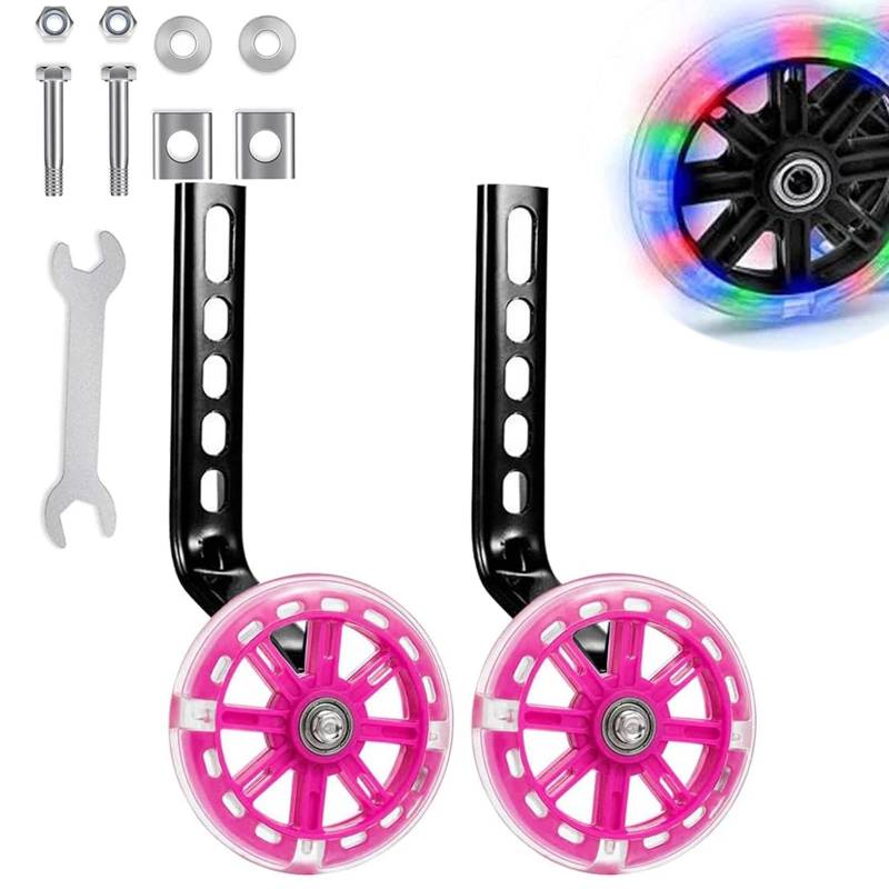 Stützräder, Hilfsräde Stützräder Sicherheitsstützräder, Ausbildung Flash Wheel für Anfänger, Stützräder 12 14 16 18 20 Zoll, 1 Paar, Rosa von kingsea