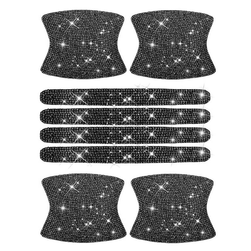 kingsea 8pcs Bling Auto Türgriff Schutz Aufkleber, Kristall Strass Glitter Auto Türgriffe Cup Kratzschutz Aufkleber Universal (Black) von kingsea